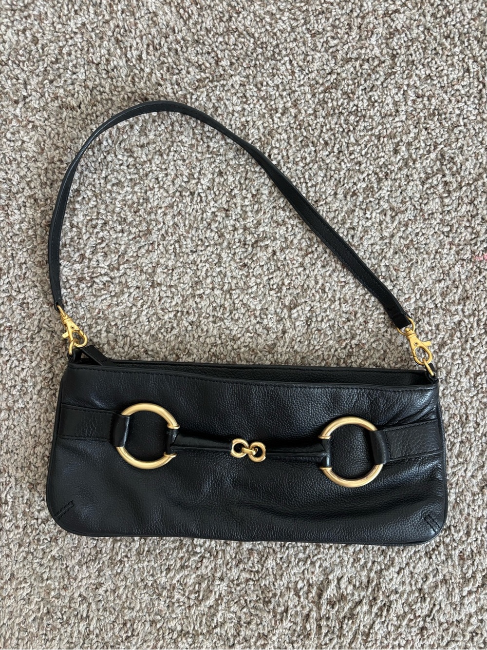 Y2K Paradox Black Leather Shoulder Bag with Gold Hardware